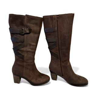 Clarks Artisan Dark Brown Leather High 3" Heel Boots Women 10 M  Knee High